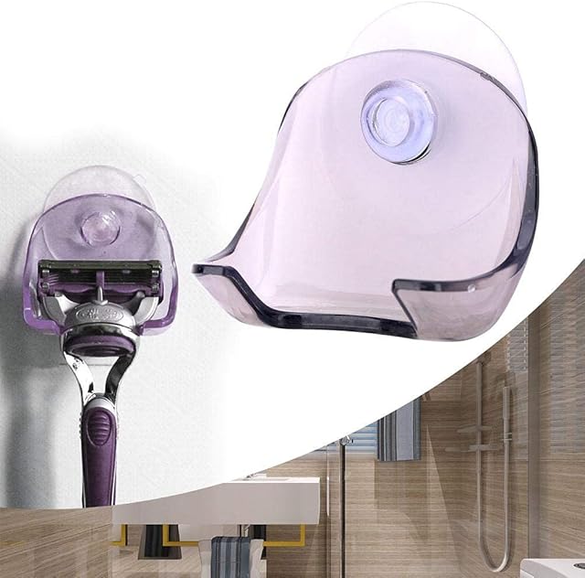 Zyyini Shaver Holder for Shower, Plastic Razor Rack Self Adhesive Hooks Hanger Stainless Steel Shower Shave Shaving Hook Stand Bathroom Kitchen Organizer