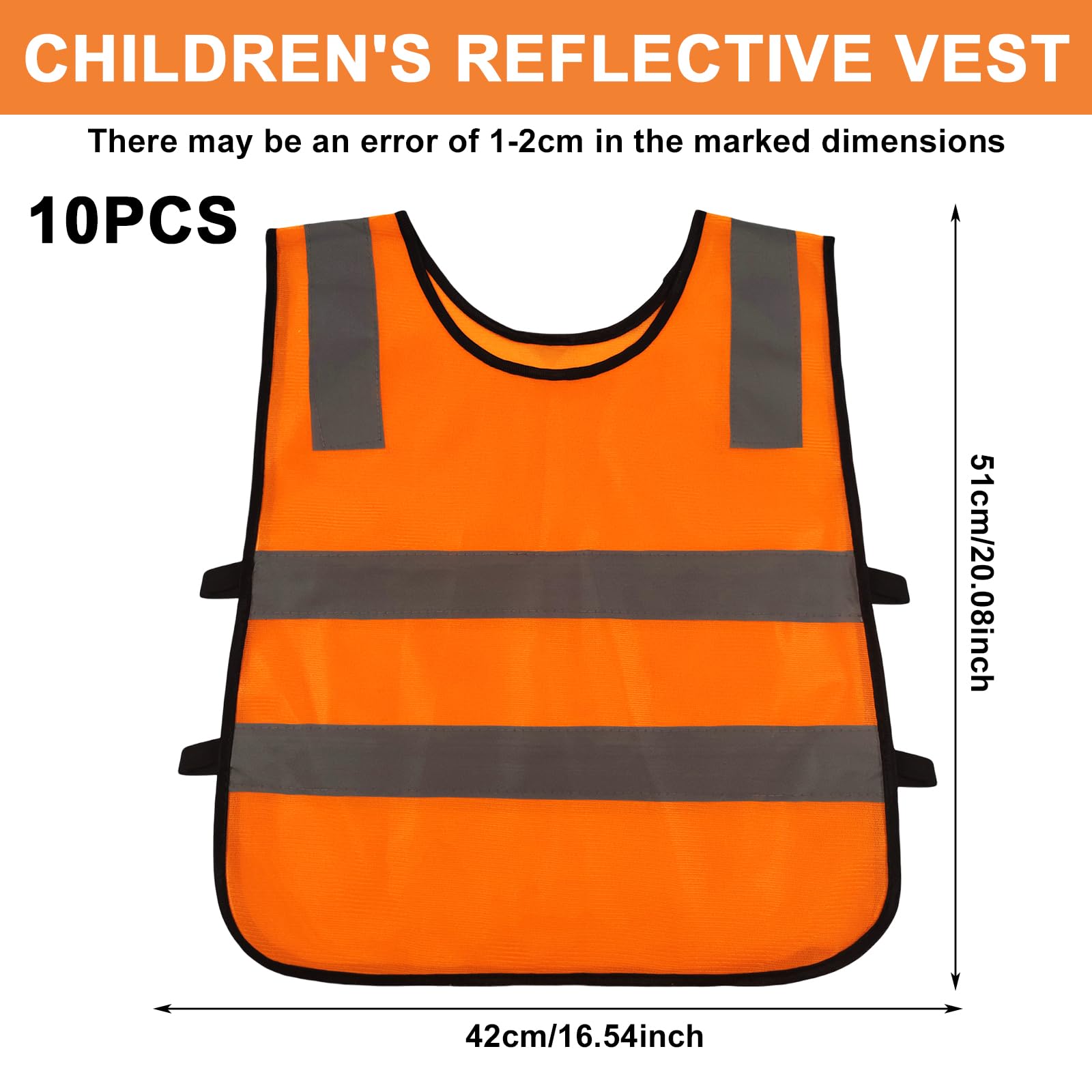 10 Piezas Chaleco Reflectante Niño, Chaleco Reflectante para Niños, Chaleco de Seguridad para Niños 3-12 Años, Chaqueta de Alta Visibilidad para Noche Ejecutar Ciclismo Camino al Colegio (Naranja)