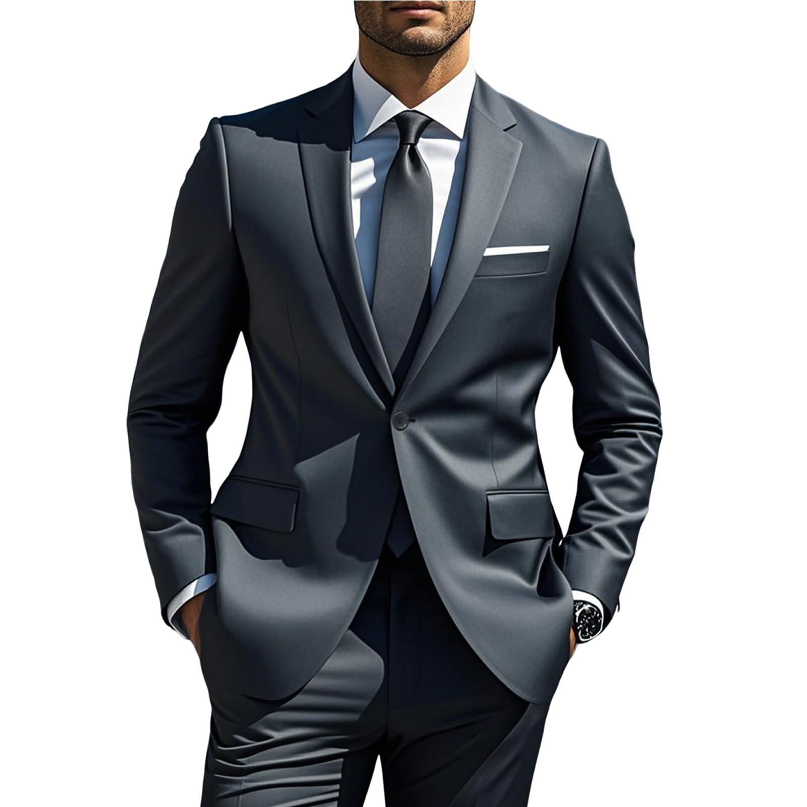 Photo 1 of i · FineLong Men's 2 Piece Suit one Button Slim Fit Formal Wedding Prom Tuxedo Suits Blazer Pants Set (US, Alpha, XX-Large, Regular, Regular, Dark Grey)
