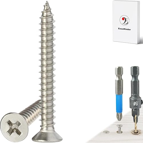 Tornillos para madera, 120 tornillos Phillips de cabeza plana, tornillo de acero inoxidable 304 con kit de avellanado de madera ajustable (#4 x 1)