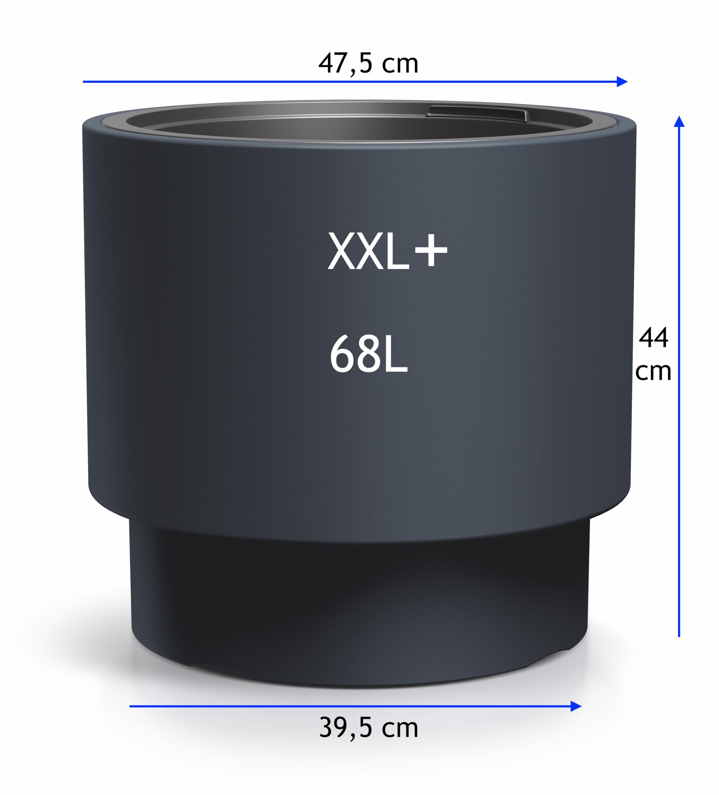 Okrągła donica na kwiaty, z wkładem, nowoczesna, matowa, odporna na mróz i promieniowanie UV, antracytowa, rozmiar XXL, Ø 47 cm, do użytku wewnątrz i na zewnątrz