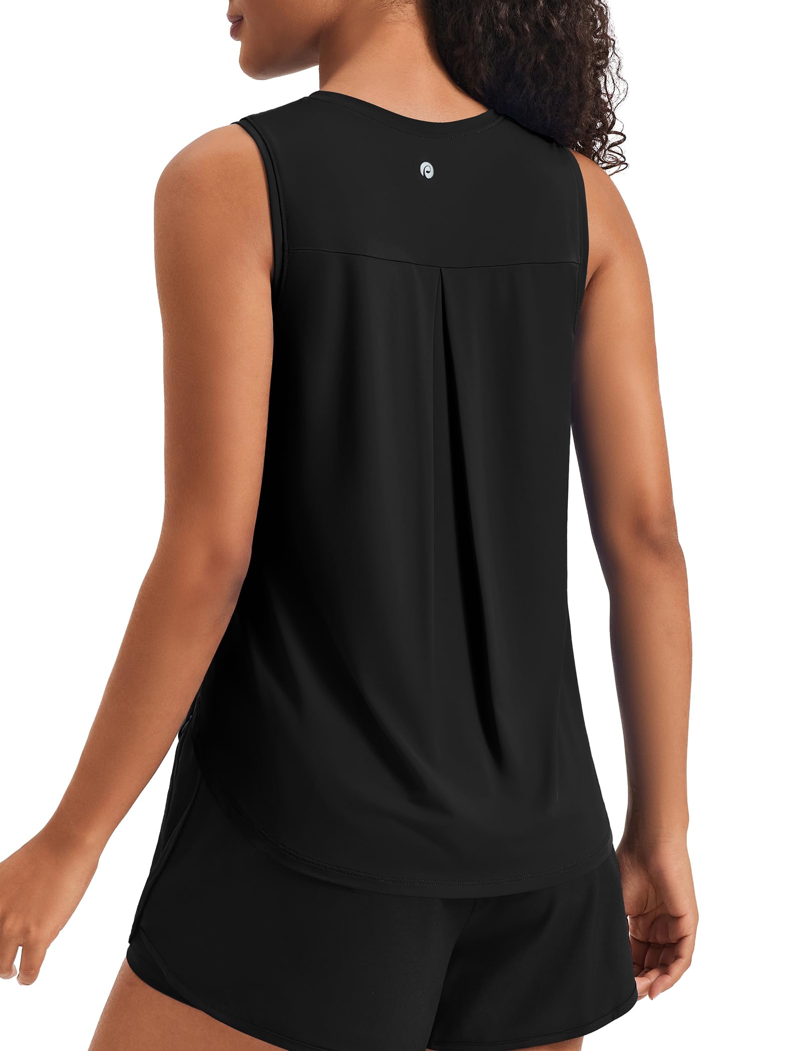 PINSPARK Womens Workout Tank Tops Back Pleat Loose Fit Sleeveless Yoga Athletic Shirts Soft UPF 50 Cooling Running
