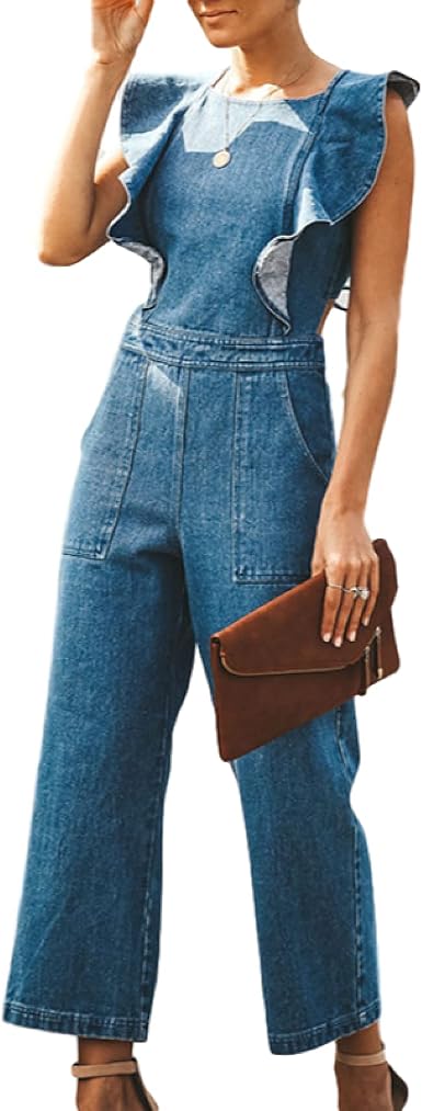 Women's Ruffled Denim Jumpsuit Fashion 