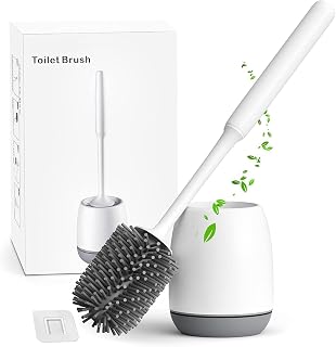 CUBIZ Silicone Toilet Brush with Quick Drying Stand and Leak-Proof Base, Toilet Brush Silicone Clean Without Dead Corners, Toilet Brush Holder Wall Mounted & Standing