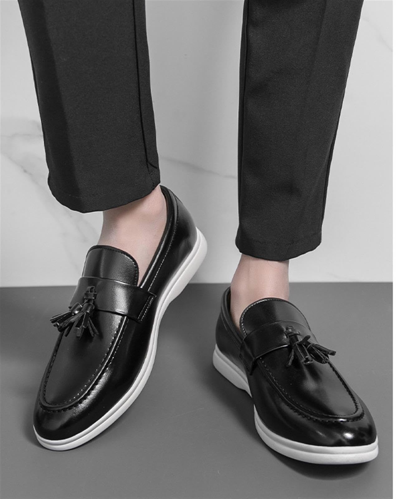 Mocasines con Borlas para Hombre Zapatos Casuales de Vestir Ligeros y Cómodos de Cuero Suave para Oficina Negocios Boda Eventos