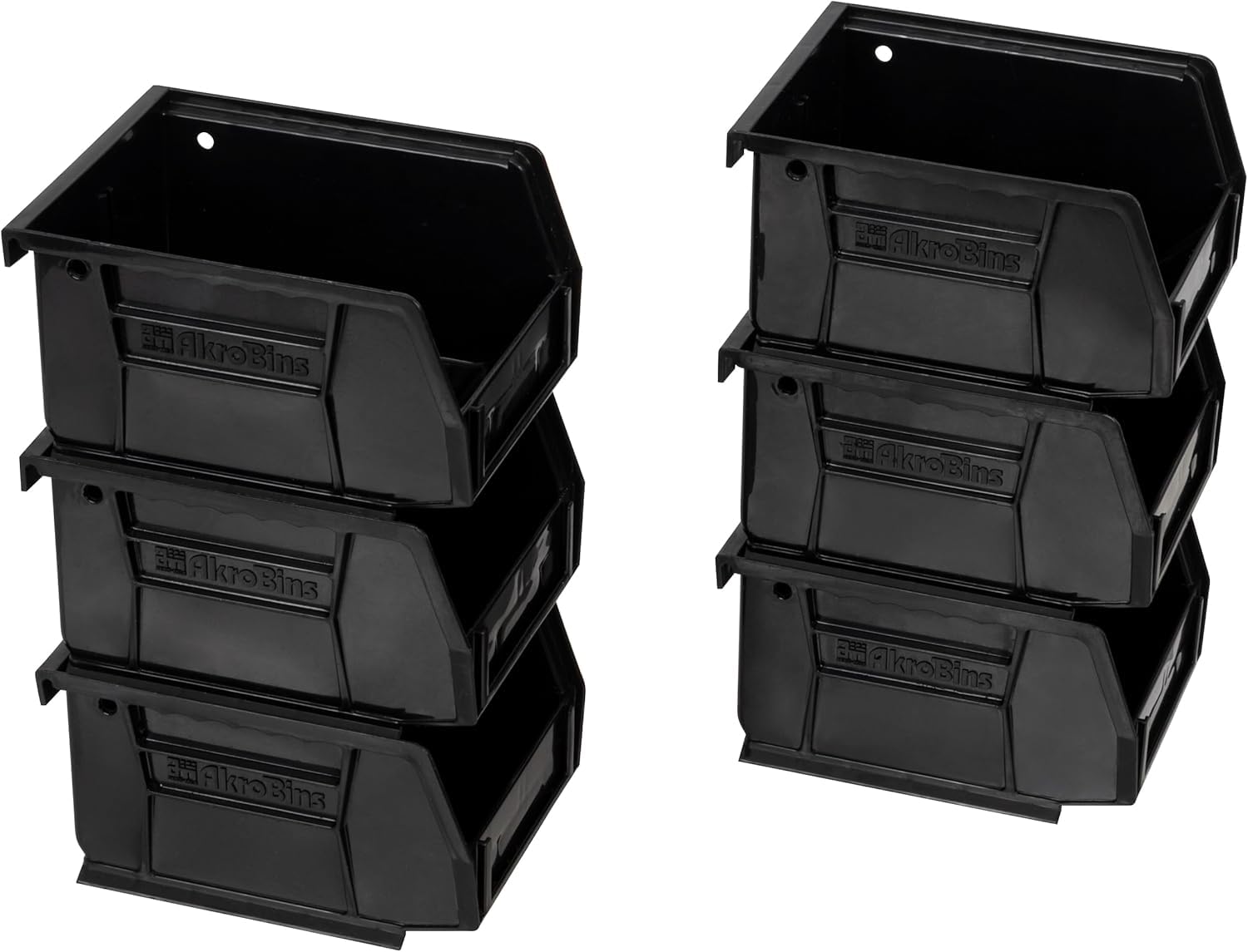 Akro-Mils 30210 AkroBins Plastic Storage Bins, Space-Saving Stackable Bins to use for Garage Organization Bins, Food Storage Bins, Snacks, and Craft Storage, 5-Inch x 4-Inch x 3-Inch, Black, 6-Pack