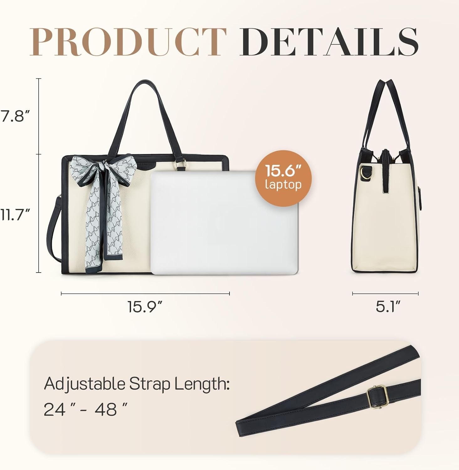 Missnine Laptop Tote Bag for Women 15.6 Inch Leather Work Bags Teacher Computer Purse Briefcase Handbag for Office, Travel - Image 4