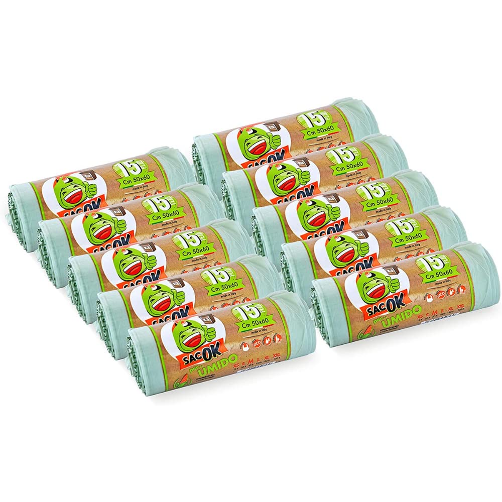 Bolsas para residuos biodegradables con asas - Para residuos húmedos y orgánicos o para recogida selectiva - Cantidad 150 bolsas de 50 x 60 - Capacidad 25 litros