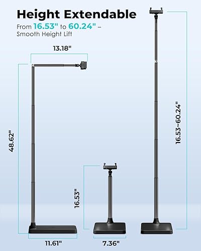 Miniatura 4 de Viozon Soporte de suelo para tableta, soporte ajustable en altura y ángulo para tablet con tubo de brazo de aleación de aluminio, rotación de 360