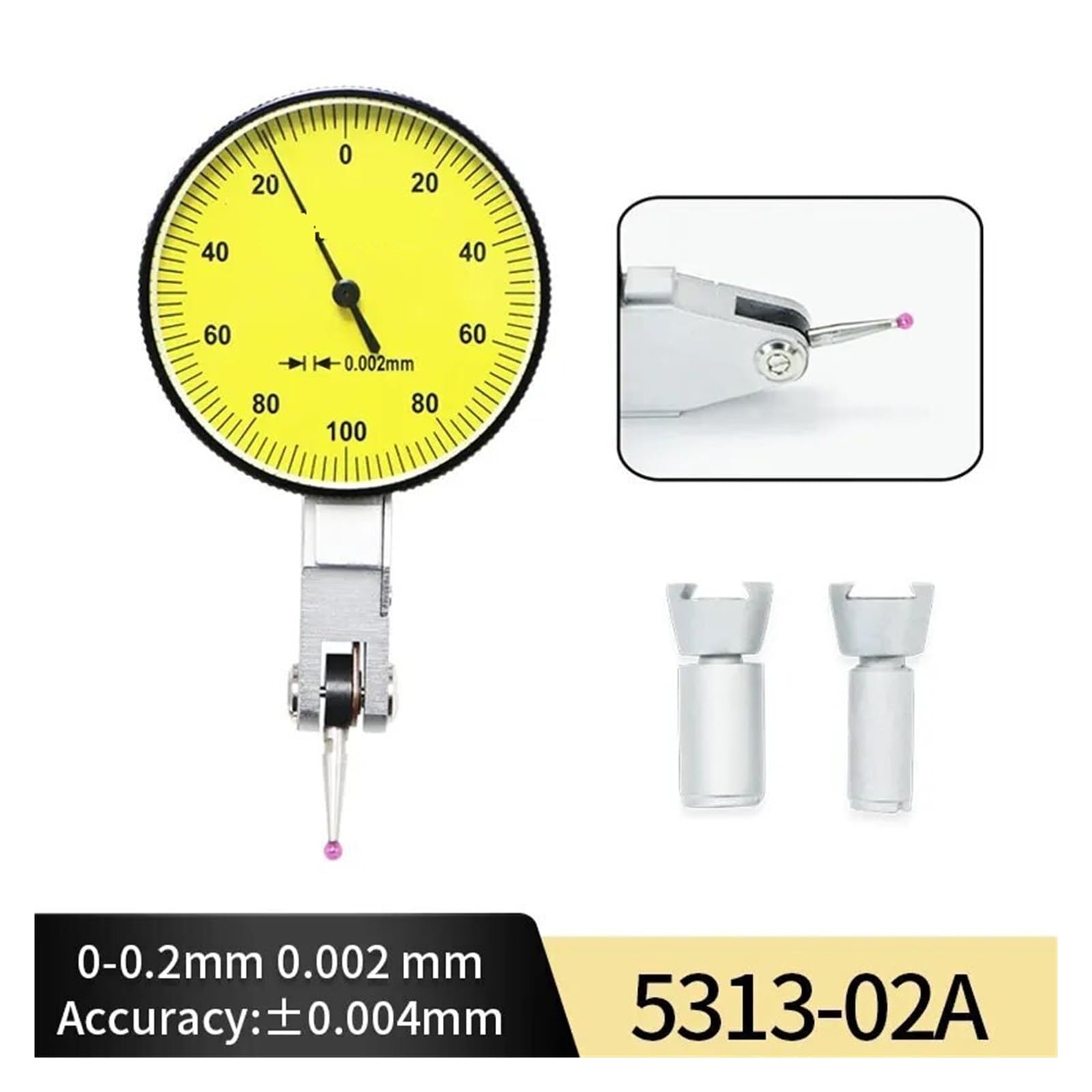 Indicador de Esfera, Herramientas de precisión Indicador prueba dial métrico con indicador medición joya roja(5313-02A)