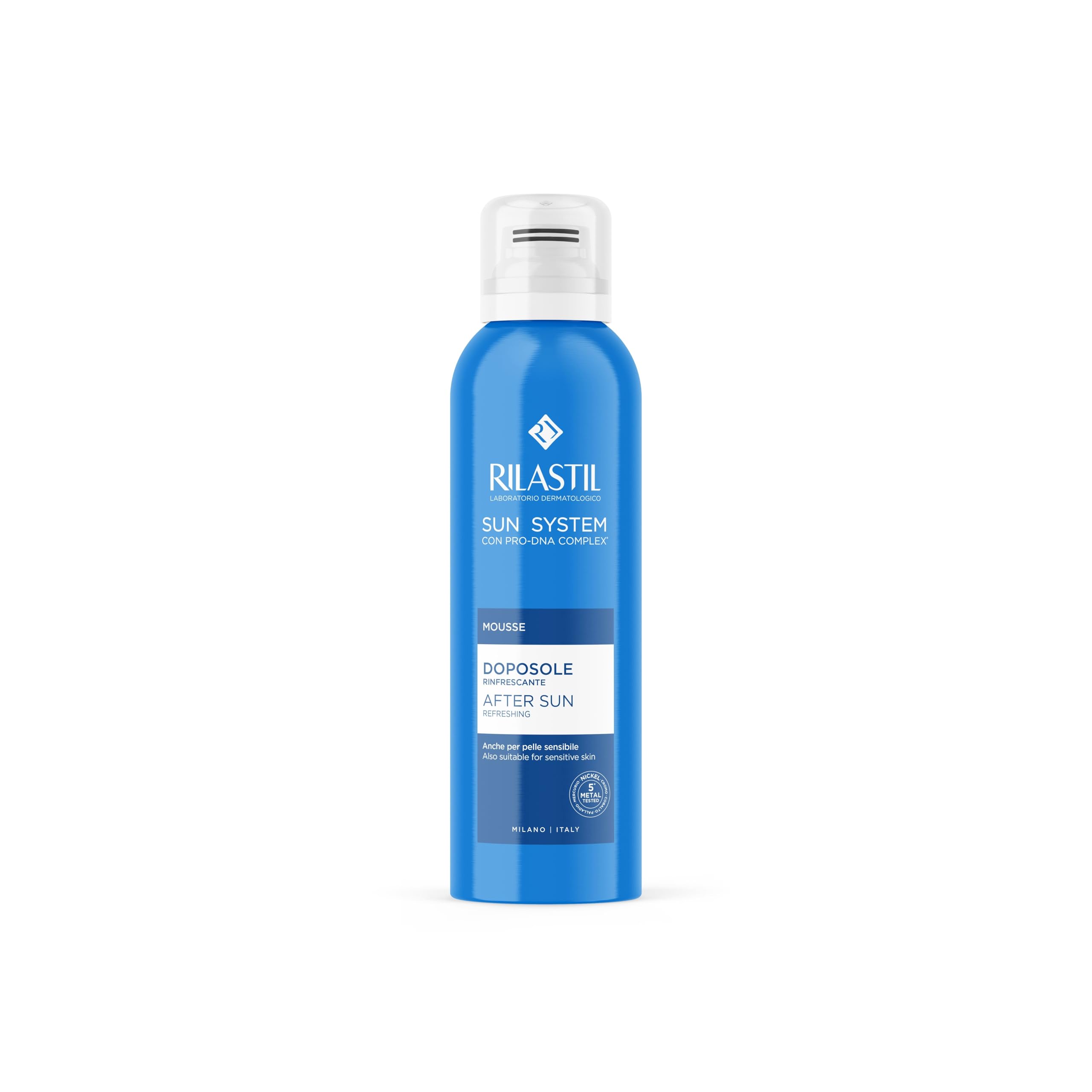 Rilastil Mousse Doposole Rinfrescante, con Pantenolo, Aloe ed Estratto di Calendula, Per Pelli Sensibili, 150ml
