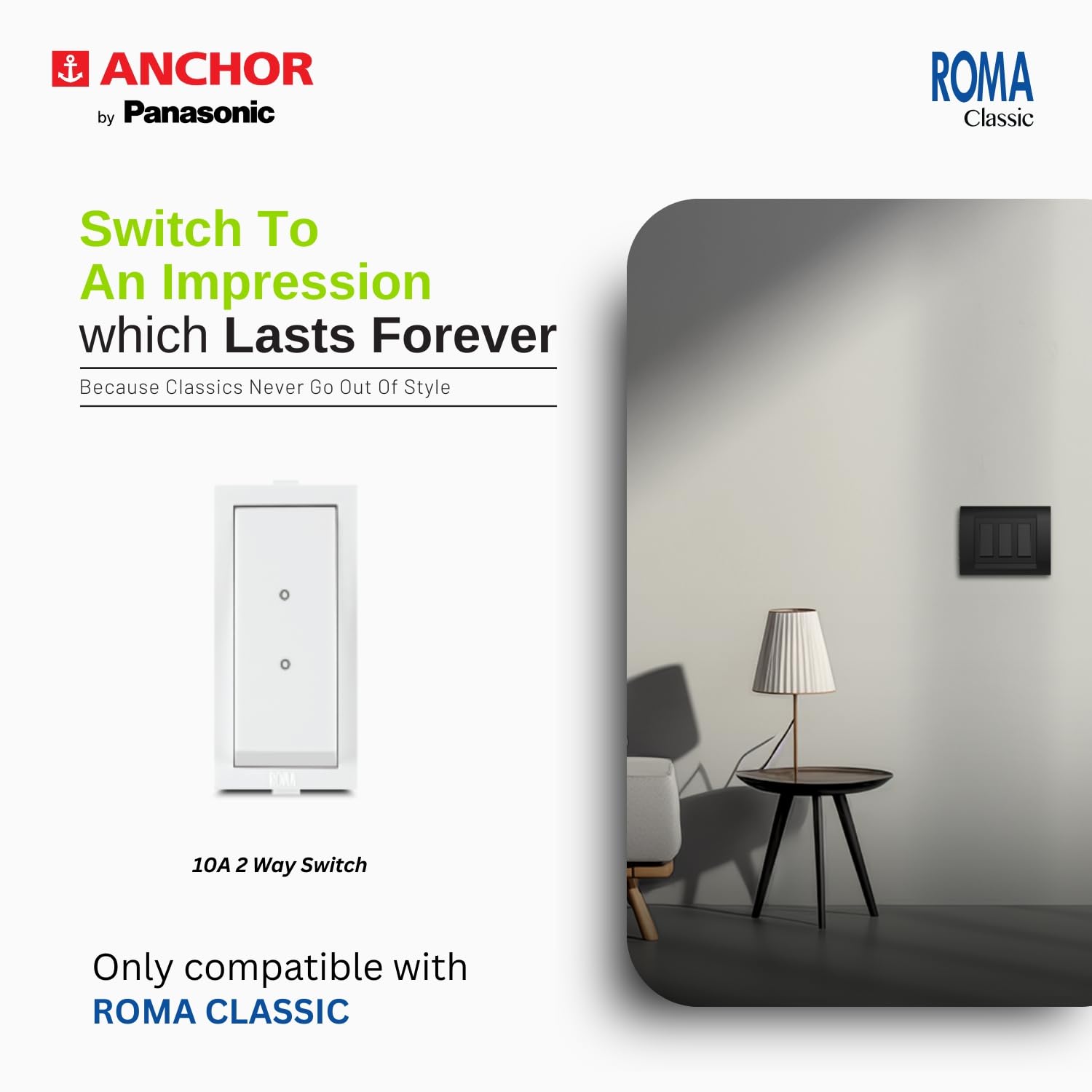 Anchor by Panasonic Roma Classic 10AX 2 Way Switch for Electric
