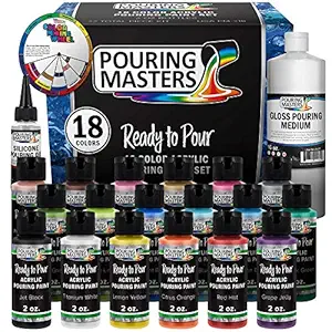 U.S. Art Supply Pouring Masters 18 Color Ready to Pour Acrylic Pouring Paint Set - Premium Pre-Mixed High Flow 2-Ounce Bottles - for Canvas, Wood, Paper, , Tile, Rocks and More