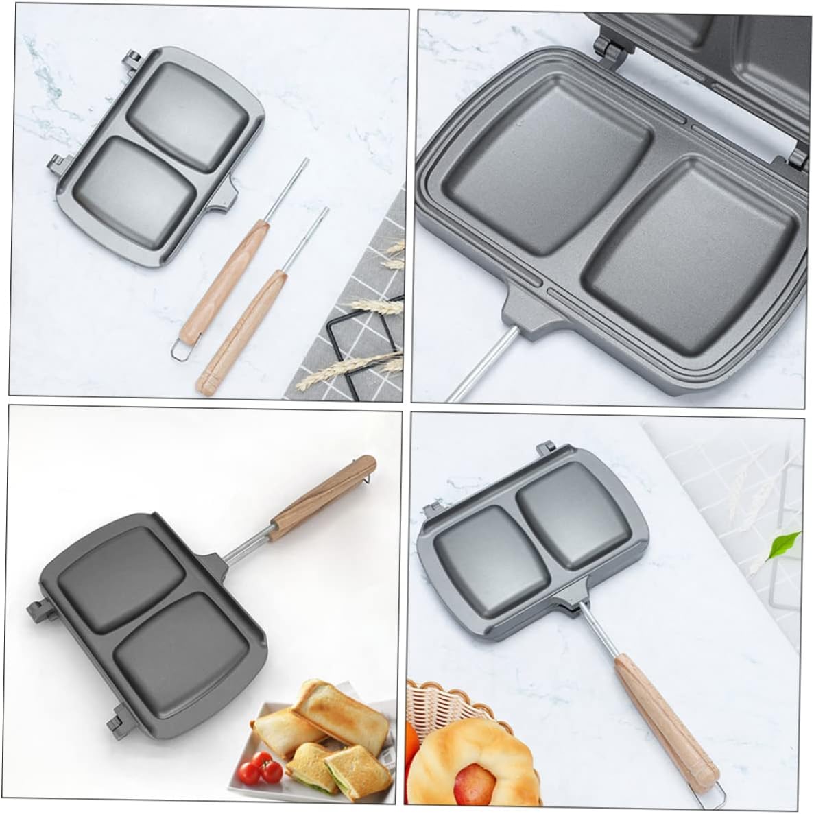 Double-sided Non-stick Frying Pan Versatile Kitchen Cookware for Sandwiches and Eggs Ergonomic Handle for Easy Use for Outdoor Cooking and Camping