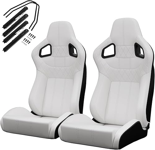 Miniatura 103 de 2 asientos universales ajustables de carreras con deslizadores dobles, asientos de cubo reclinables, 1 par de asientos deportivos para vehículos