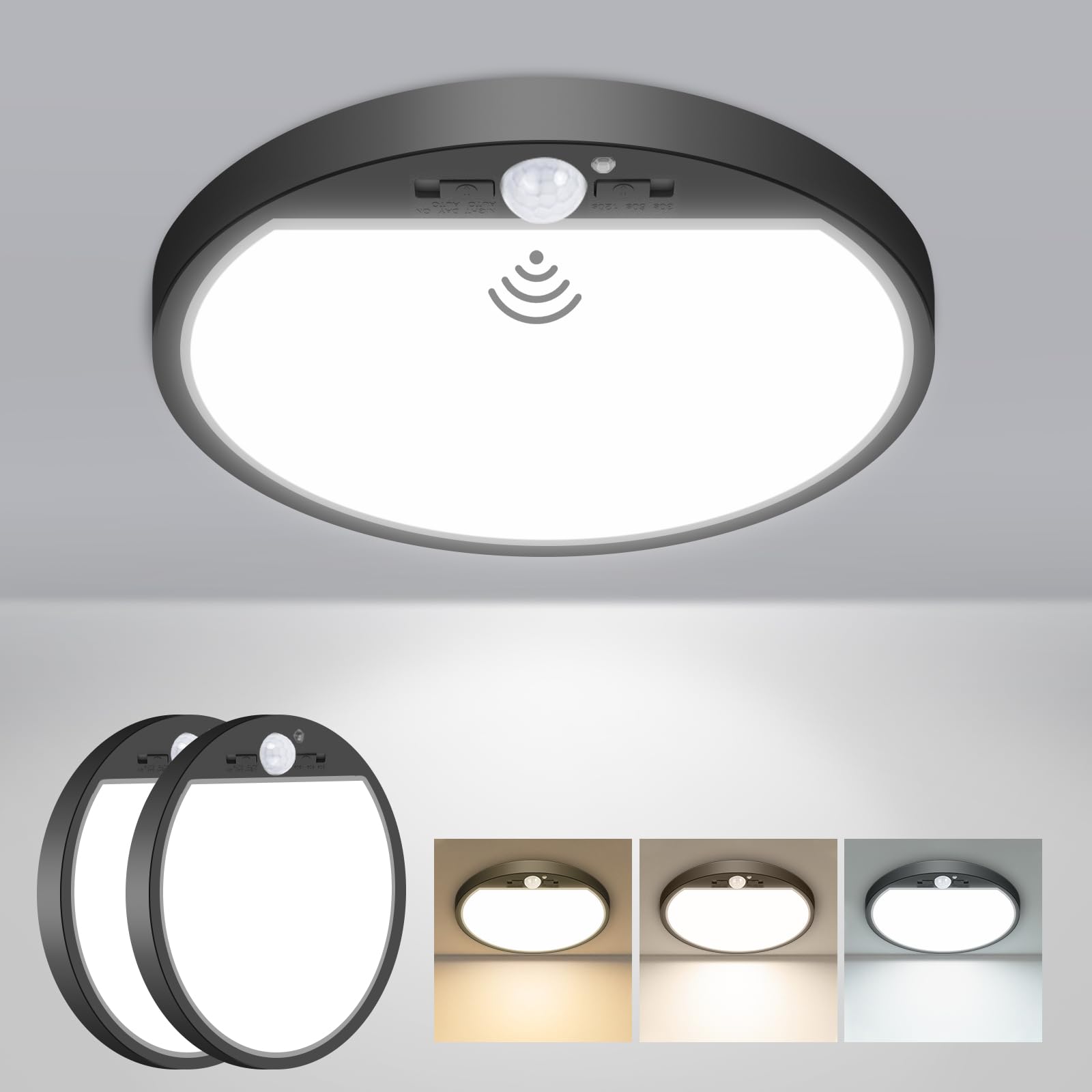 slochi 2PACK LED Ceiling Light with Motion Sensor, 3000K-4000K-6500K & 100W Equivalent Motion Sensor Lights Indoor, 18W 1800LM 18cm Bathroom Ceiling Light for Bath,Porch,Stairs,Garage