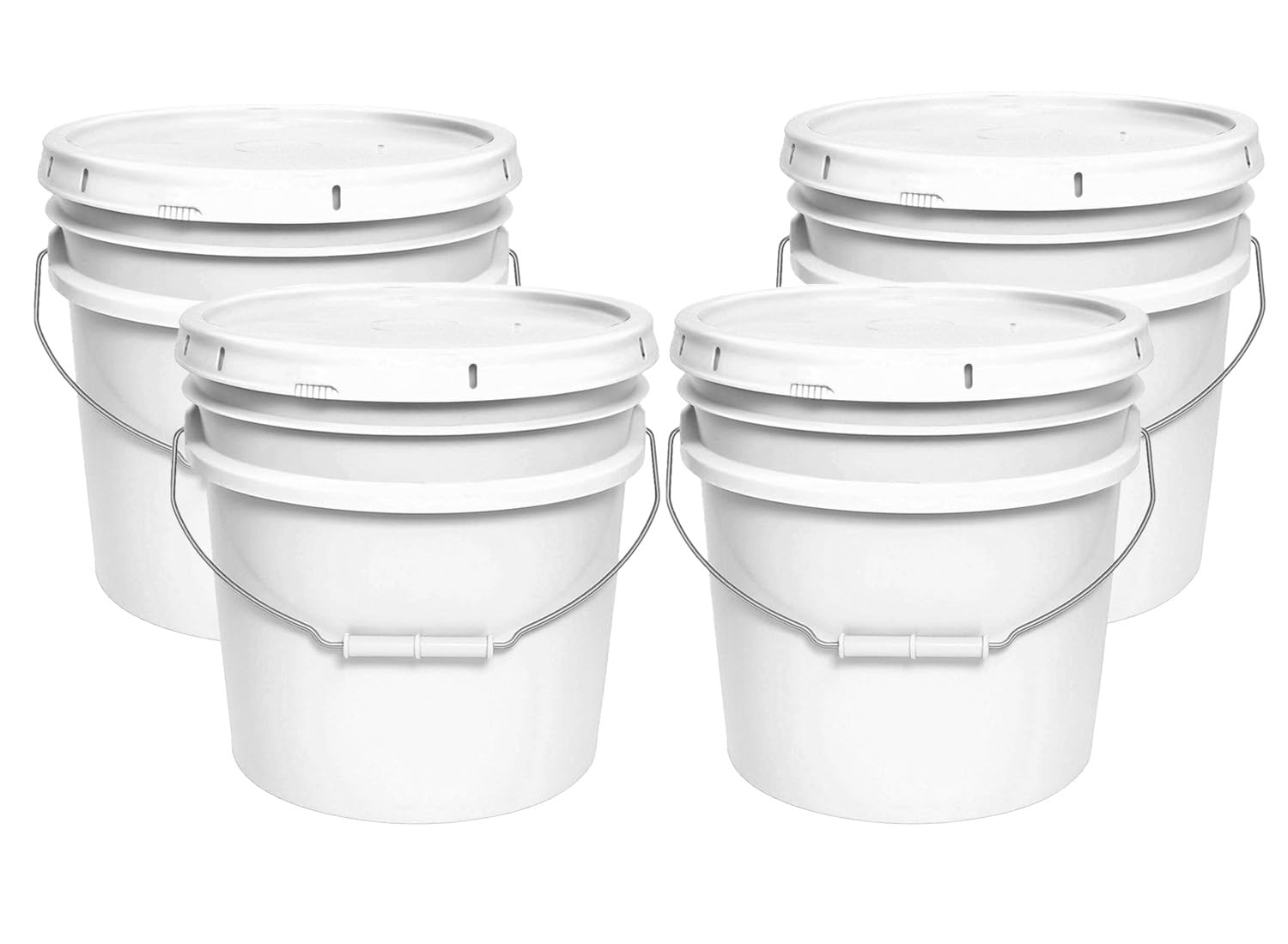 MKS Plastics White 3.5-Gallon Heavy-Duty Bucket with Airtight Lid, 4-Pack