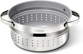 Caraway Steamer - Stainless Steel Steamer with Handles - Non Stick, Non Toxic Coating - Steam Veggies, Seafood, and More - Compatible With Our Dutch Oven or Sauce Pan - Large