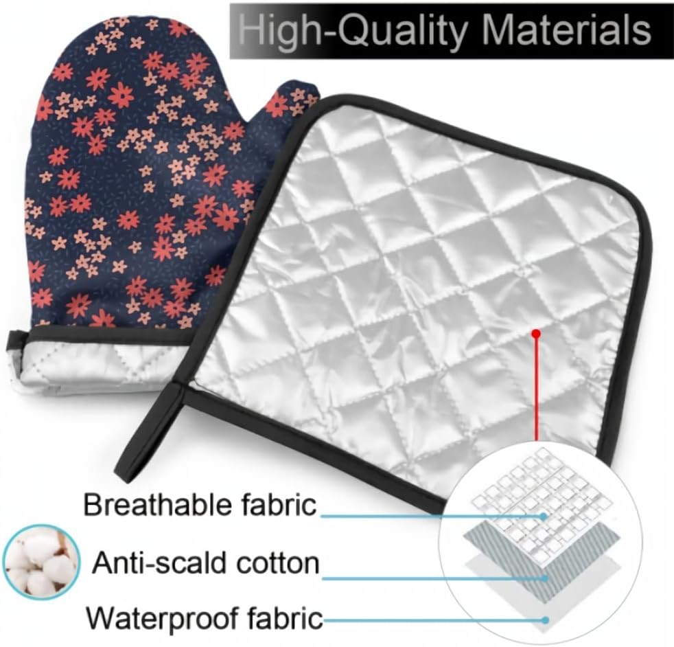 Oven Mitt and Pot Holder Set Heat Resistant Slip Kitchen Gloves