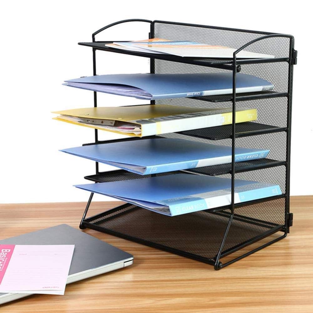 Bandejas Verticales de Malla de Alambre de Metal Negro de 6 Niveles, Soporte para Archivos de Documentos, Estante clasificador de Escritorio de Oficina