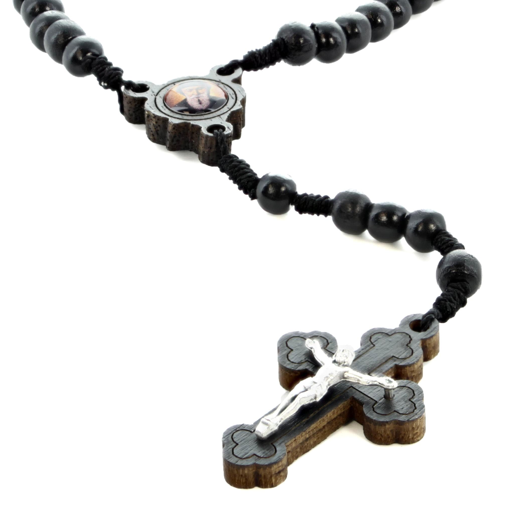 Palais du Rosaire Dark Wood Saint Charbel Rosary with Clasp - Wooden Rosary - Christian Worship in Wood
