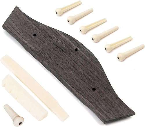 Miniatura 2 de Juego de accesorios de guitarra para guitarra, pasadores de puente de palisandro, tuercas de sillín (3 izquierdas + 3 derechas), 6 cuerdas de