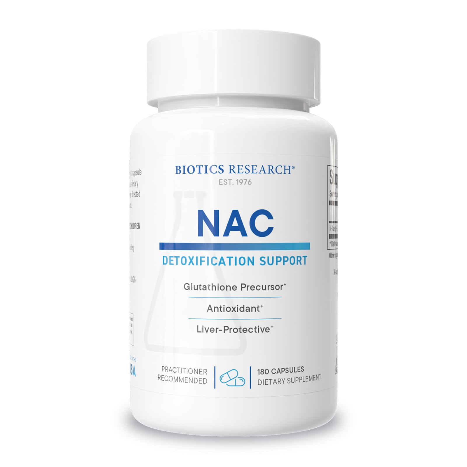 Biotica Onderzoek NAC N Acetyl L Cysteine, 500 Milligram, Glutathion Productie, Ontgifting Ondersteuning, Spierherstel, Gezonde Longen. 180 caps
