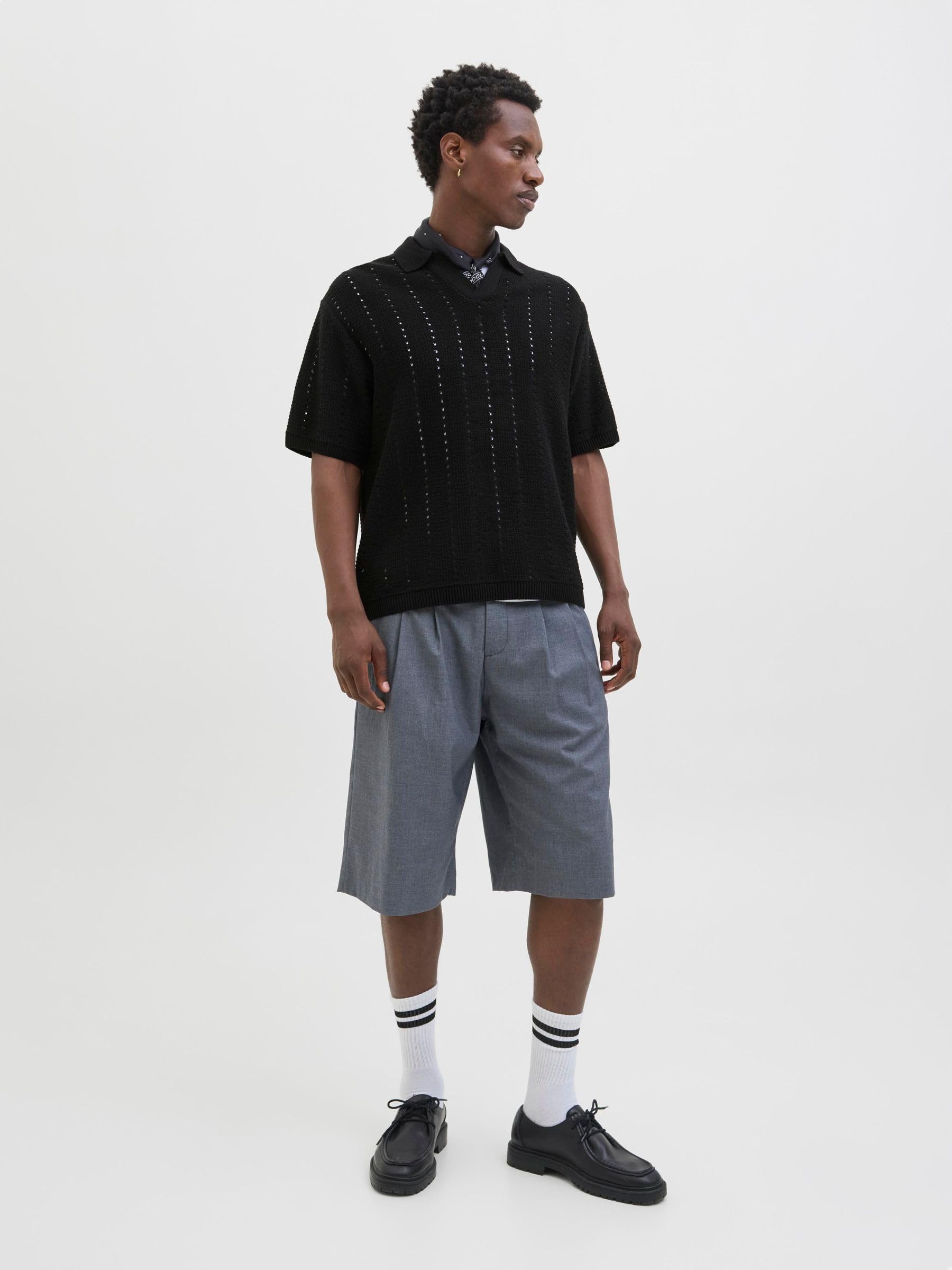 Jack & Jones Jorparos Knit Easter Ss Crochet Polo, czarny, M