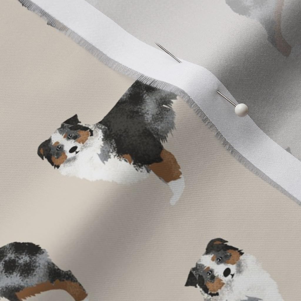 Spoonflower Fabric - Aussie Dogs Australian Shepherds Tan Shepherd Breeds Aussies Printed on Organic Cotton Sateen Fabric by The Yard - Sewing Quilting Apparel Home Decor