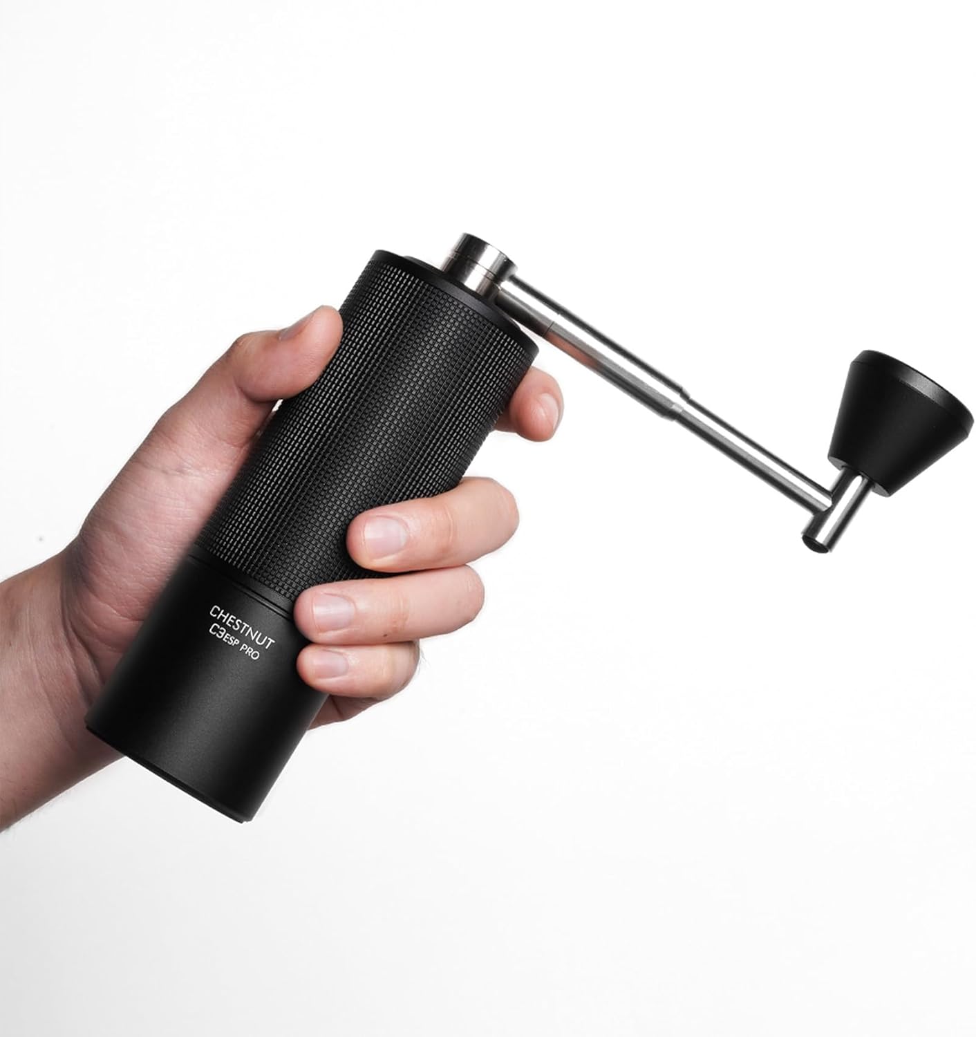 TIMEMORE C3 ESP Pro grinder with key dimensions indicated: 158mm height, 51mm diameter, 160mm handle length.