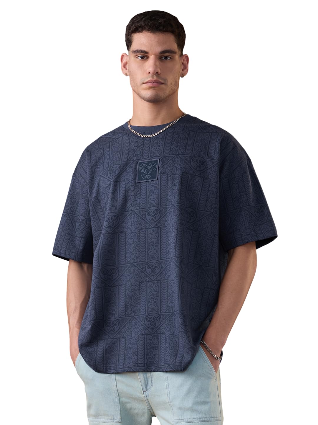 the souled store Avatar: Air Bender Men and Boys Short Sleeves Round Neck Blue Applique Pathed Woven Badge Casual Streetwear Cotton Oversized T-Shirt-picture-17