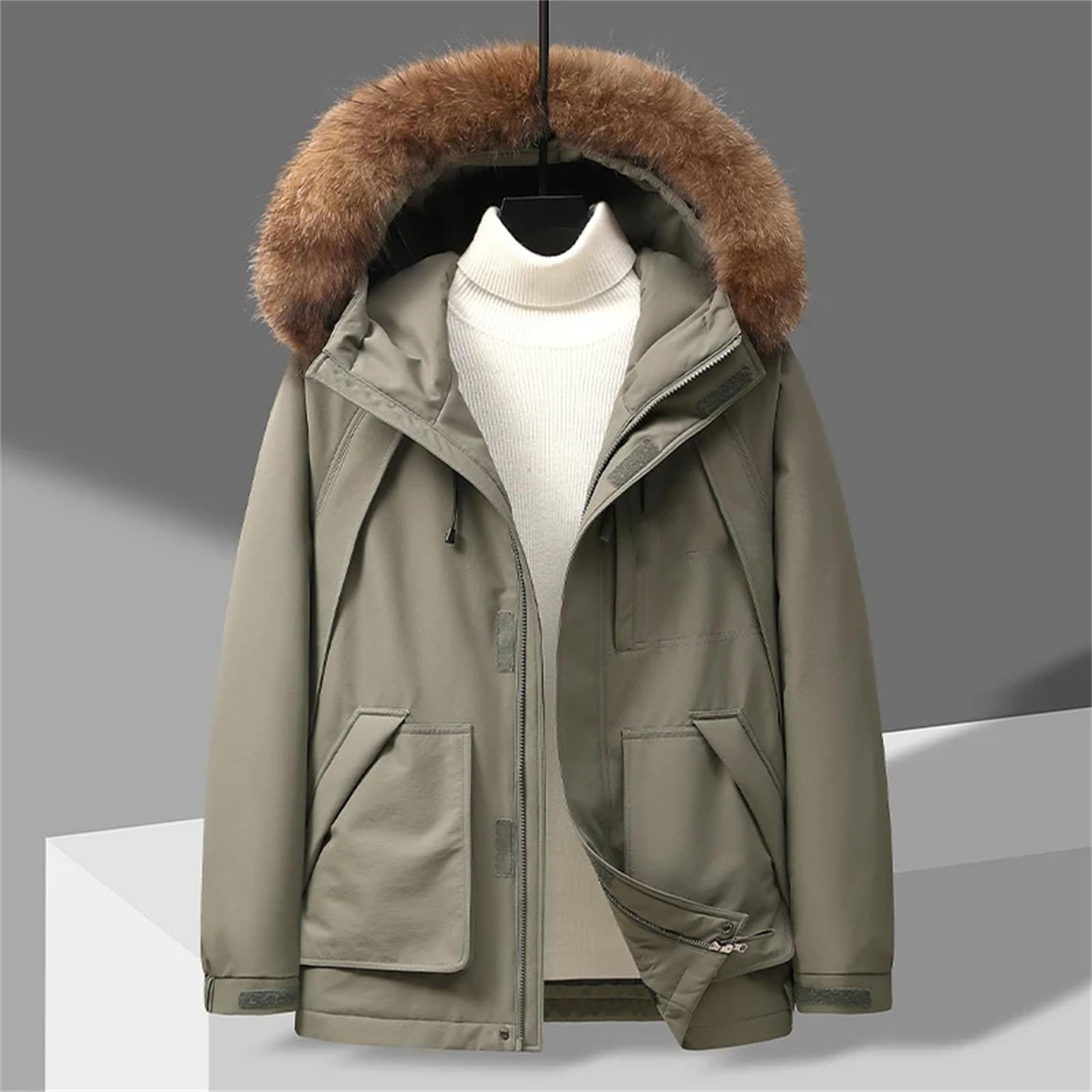Piumino da uomo con cappuccio bianco anatra piumino Outwear collare antivento staccabile Puffer Coat Top Down indumento