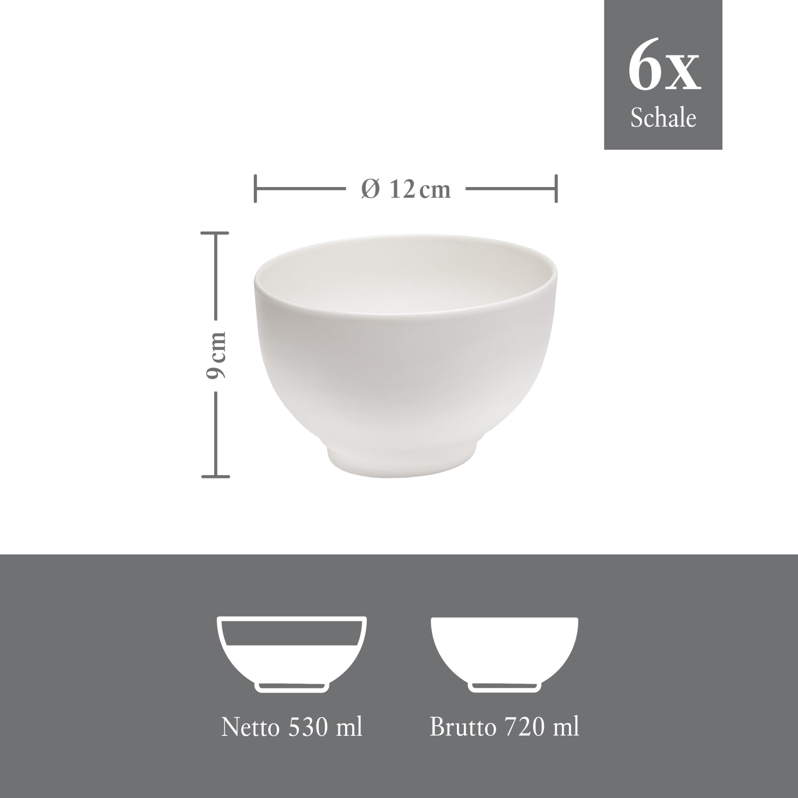 Vivo Villeroy & Boch - Basic White Schalen Set 6 Personen Weiß, Spülmaschinenfest, Mikrowellensicher, Müslischalen, Schüsseln, Bowl, Suppenschüsseln, Salatschüssel, Essschalen, Premium Porzellan