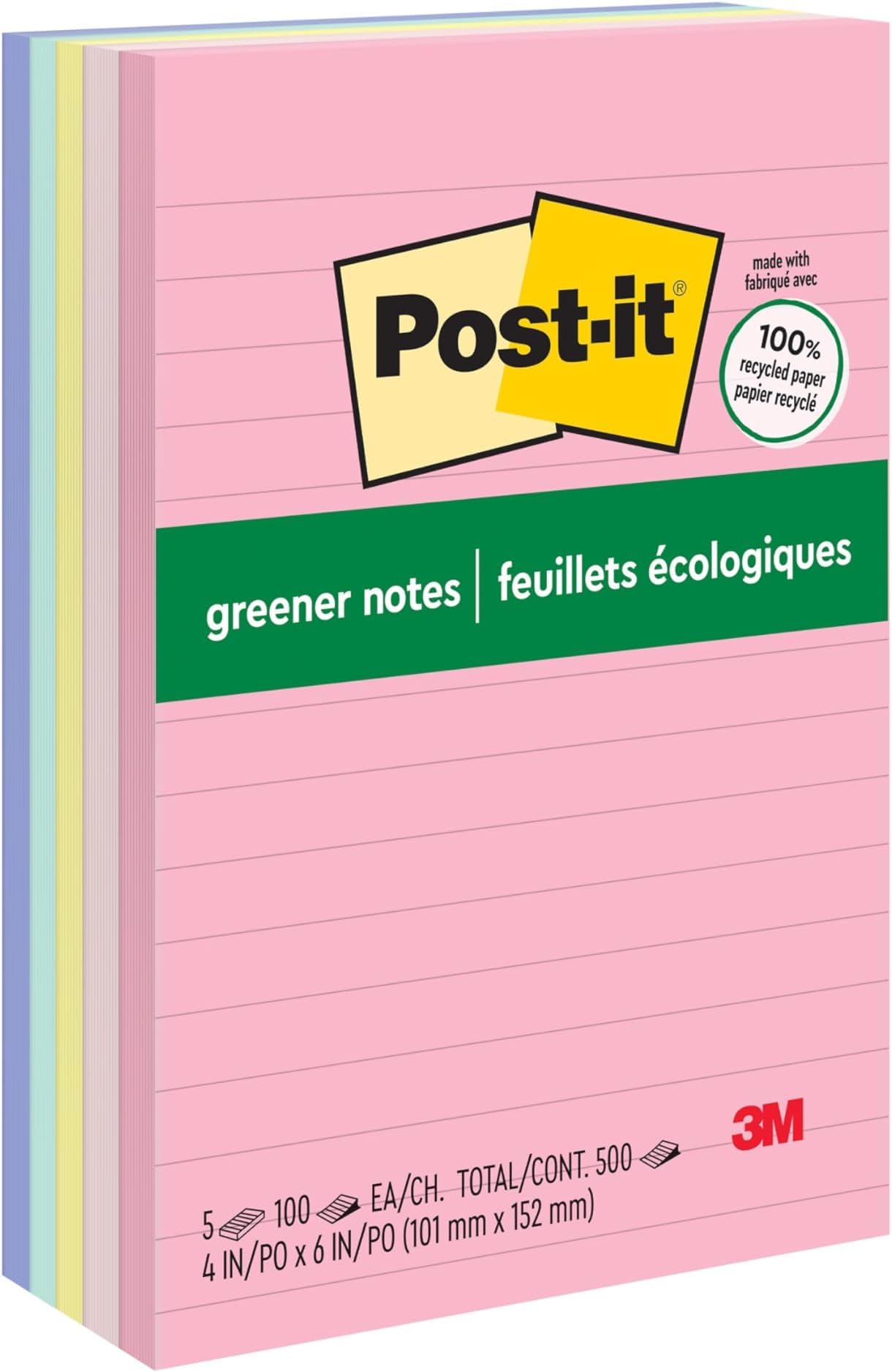 Post-it Sticky Notes, 4x6 in, Sweet Sprinkles | 100% Recycled Material | Clean Removal | Pack of 8