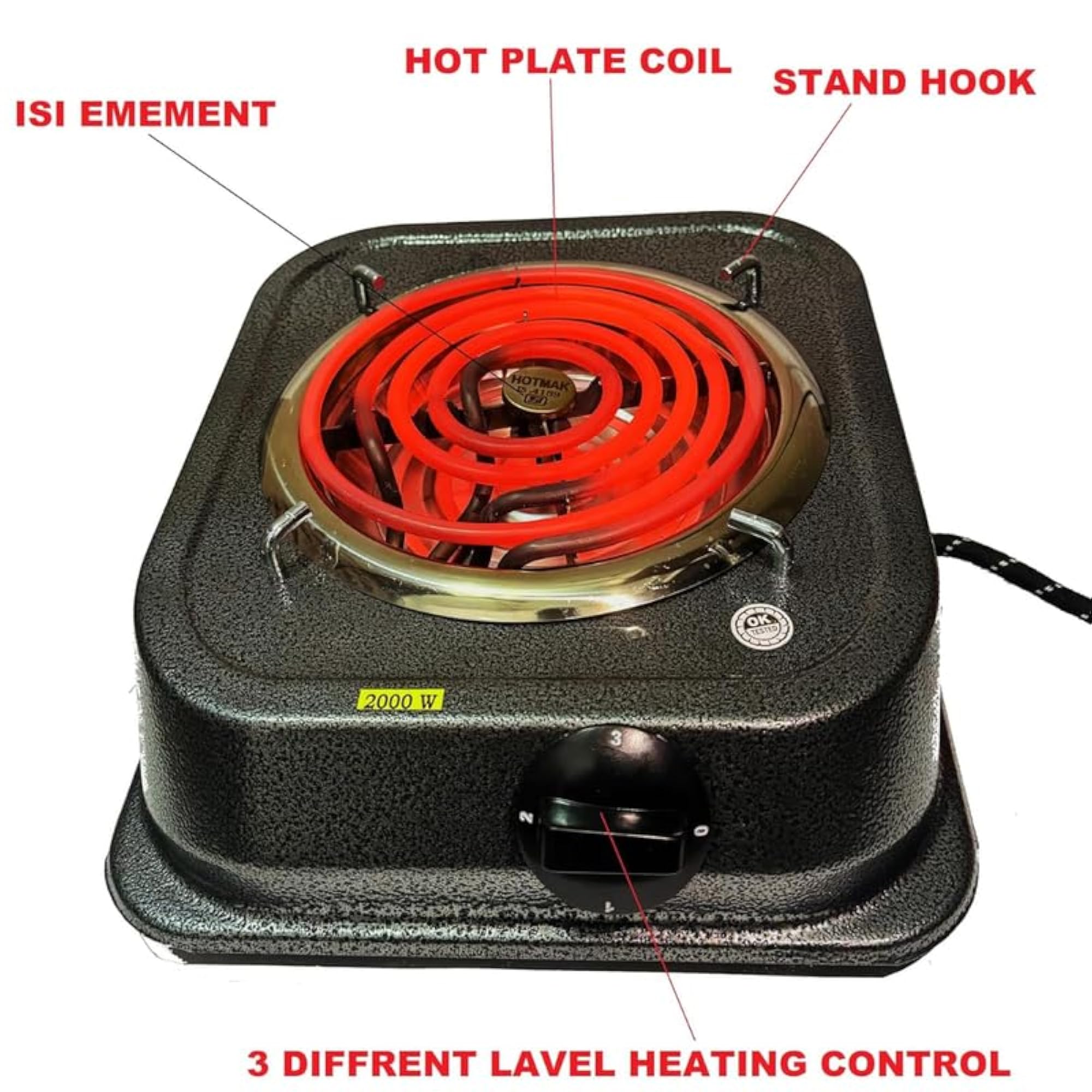 2000W Electric Hot Plate Single Burner Portable Cooktop