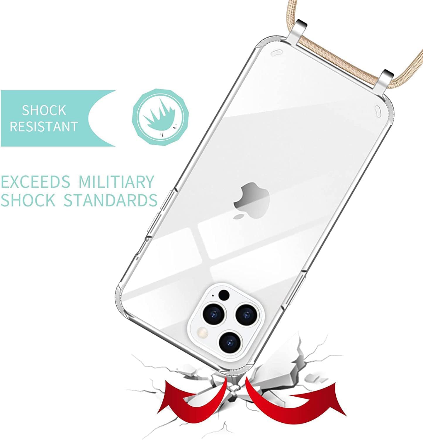 Nupcknn Telefoonhoes met koord, compatibel met iPhone 14, TPU bumper PC back hals (afneembaar), transparant, hoes met koord om om de nek, mobiele telefoon beschermhoes met koord (6,1 inch