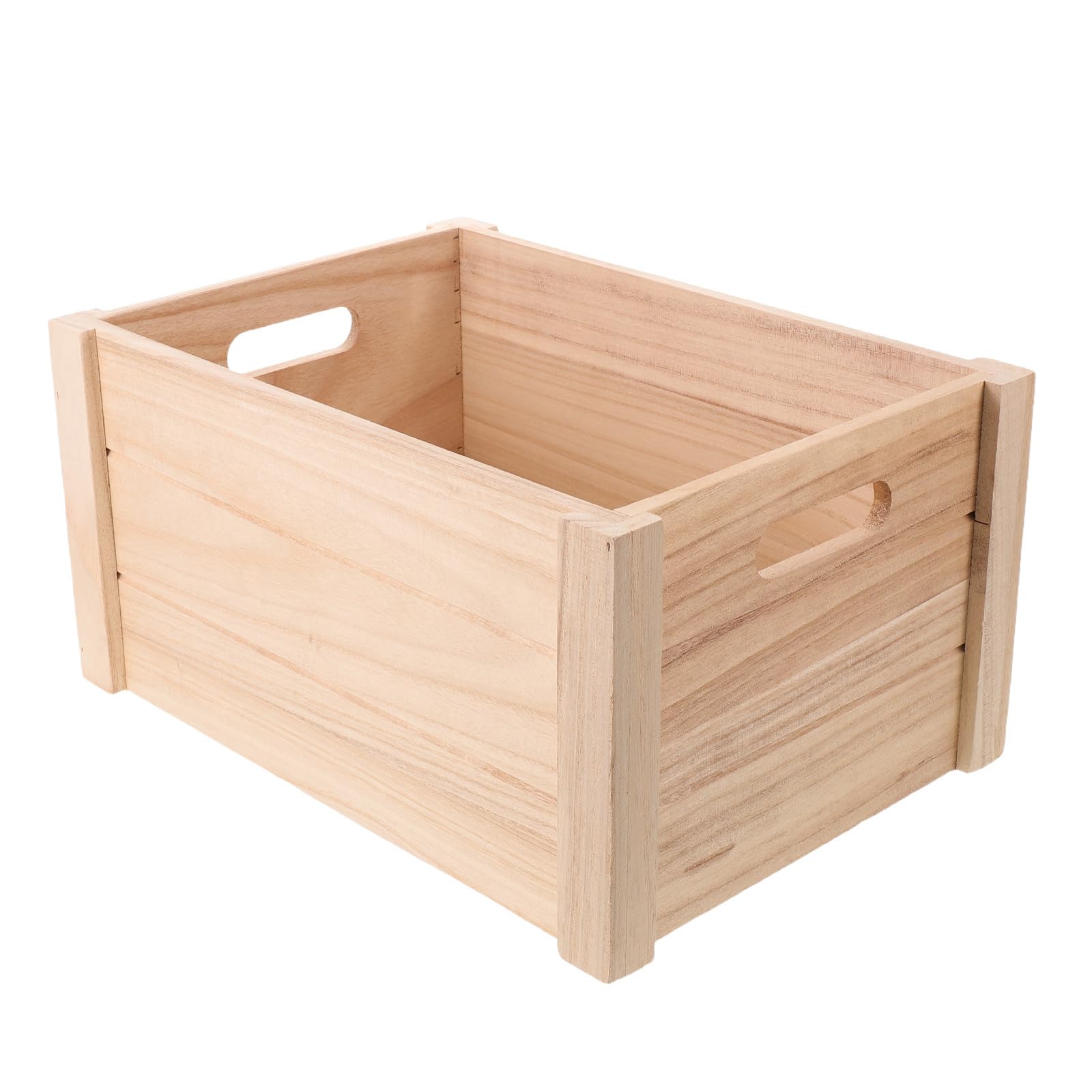 Caja de Almacenamiento de Madera Beige con Asa, Abierta, Rectangular