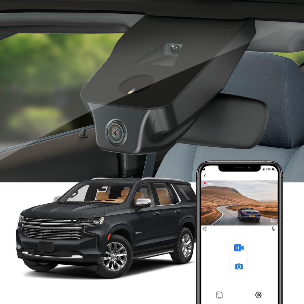 Fitcamx 4K Dash Cam Adapts for Chevy Tahoe 2021-2026 (HD2-6275, NO Sensor Cover) LS LT RST Premier High Country, OEM Factory Style, 2160P UHD Video, WiFi & APP, Loop Recording, G-Sensor, 64GB Card