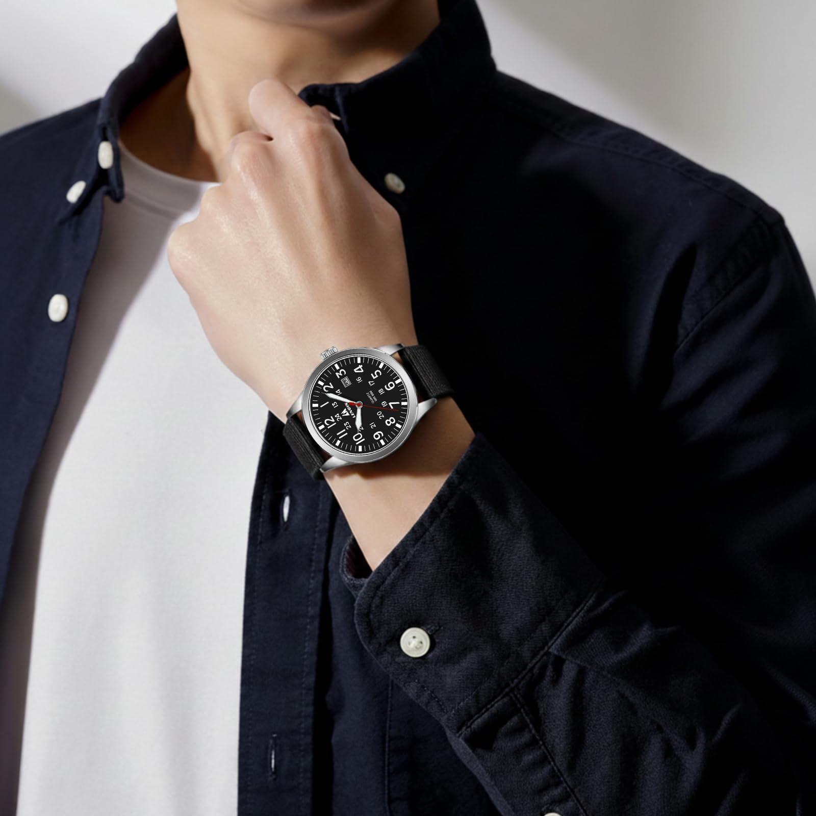 LN LENQIN Reloj Hombre Militar Relojes Analógicos Cuarzo para Hombres | Reloj de Campo Luminoso Impermeables Deportivo Táctico Relojes de Pulsera con Fecha y Correa de Nailon o Expansión