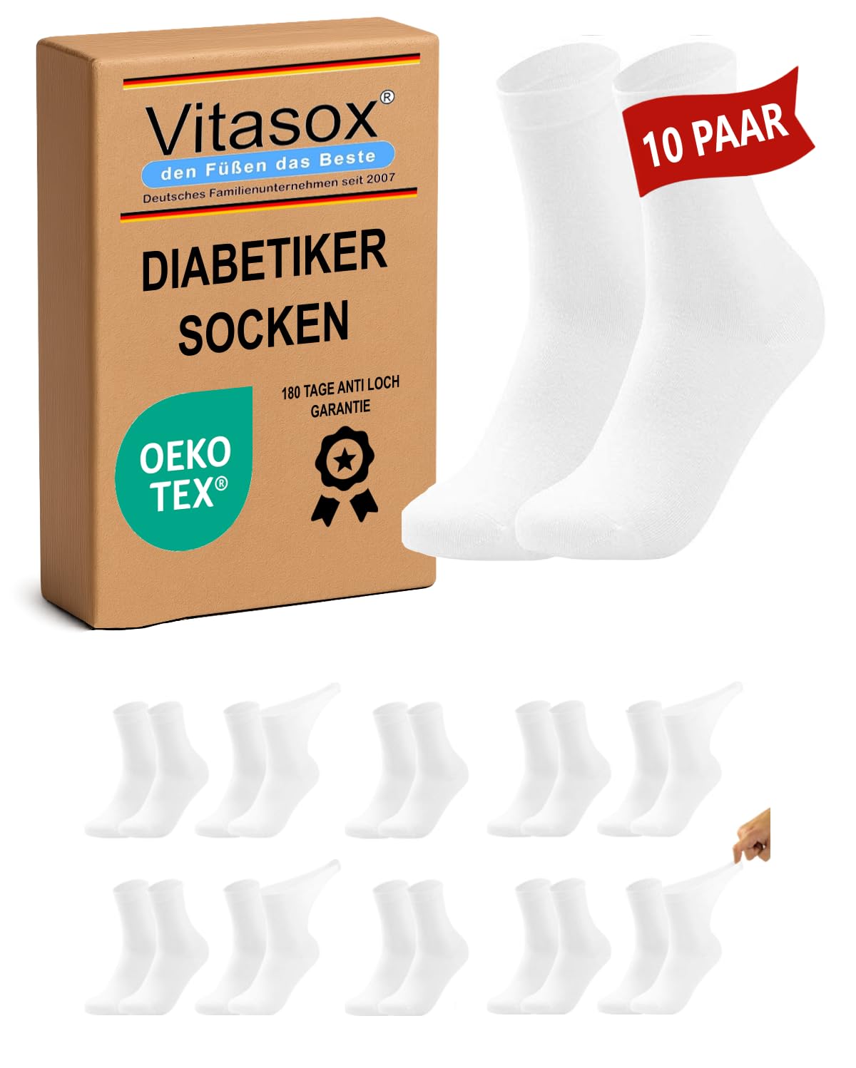 Vitasox Calcetines de caballero extraanchos de algodón, calcetines sanitarios sensibles sin elástico, sin costura, lote de 6 u 8 unidades