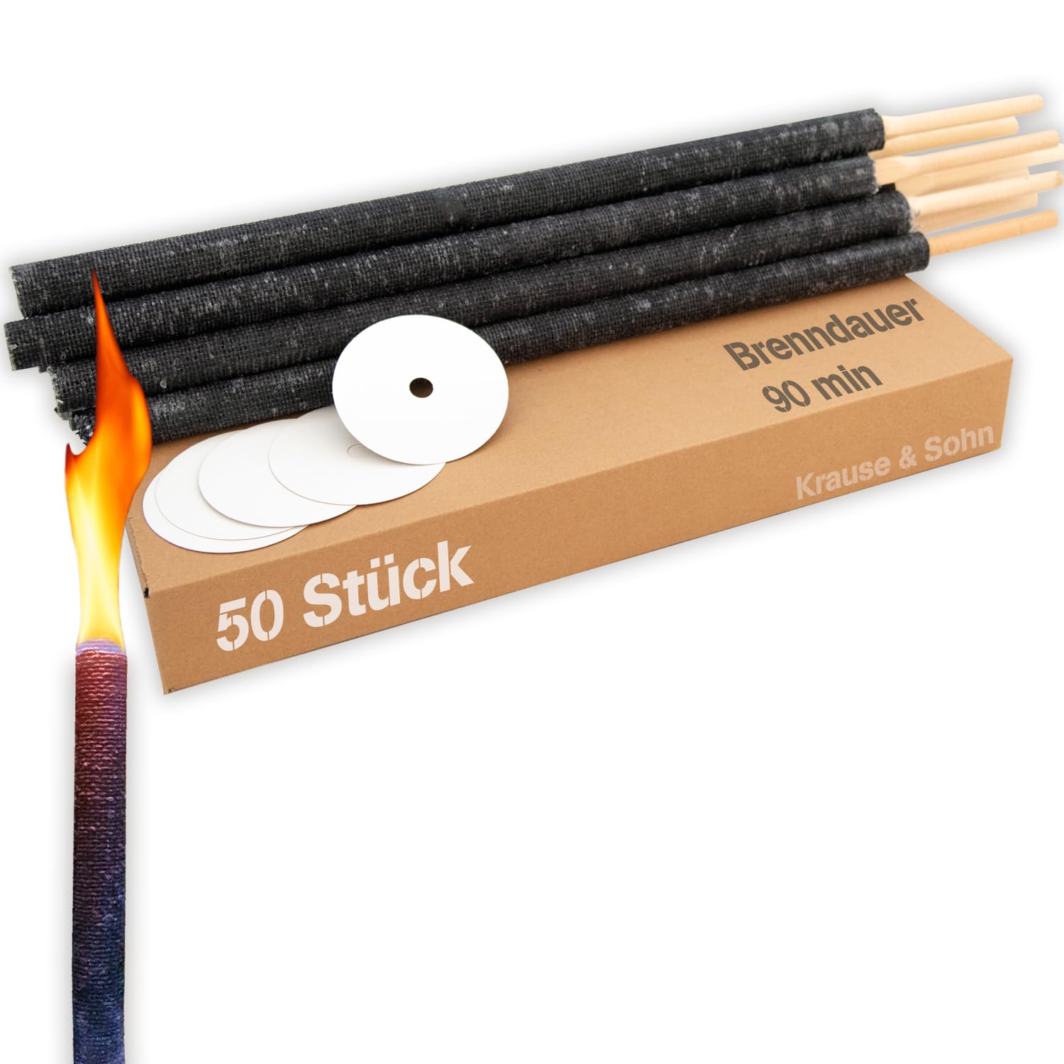 Wachsfackeln 60 cm lang Brennzeit 90 min Gartenfackeln mit Tropfschutz für die Hand Fackel Feuerfackel mit 12 cm langem Griff Fackelwanderung Outdoor Gartenparty Garten-Deko (50)