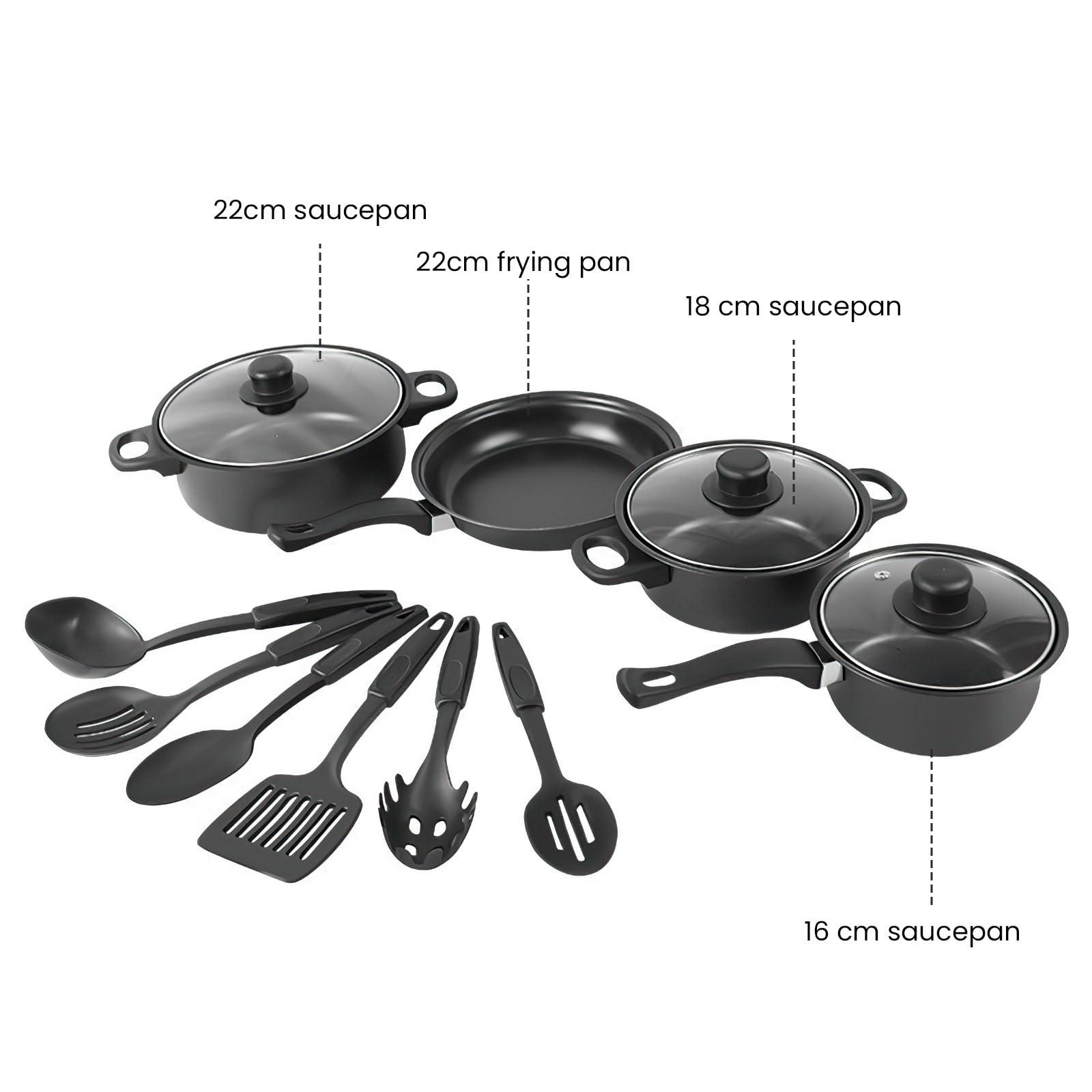 Batterie Cuisine,Casserole et Poêle Induction 13 Pcs Antiadhésives (13PCS) | Poêle Profonde avec Couvercles(16/18/22cm),Poêle à frire 22cm,6pcs cuillères,Poignée Amovible,Compatible Tous Feux