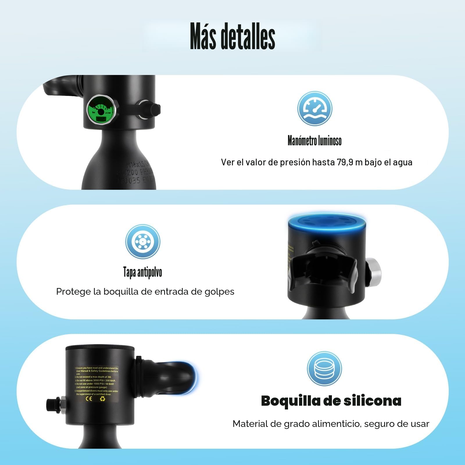 Mini Botella de Oxígeno Buceo Minibotella Bomba Sumergible 0.5 l Portatil Bombona de Buceo de 5-10 Minutos Pequeñas Submarinismo Tanque de Buceo Recargable Viajes Nadar Rescate