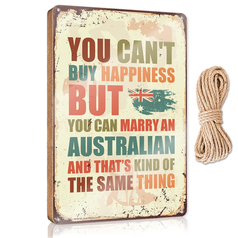 FZFN Signs & Plaques You Can'T Buy Happiness But You Can Marry An Australian Wooden Sign Bar Signs For Man Cave Bar Signs For Home(15X28CM)
