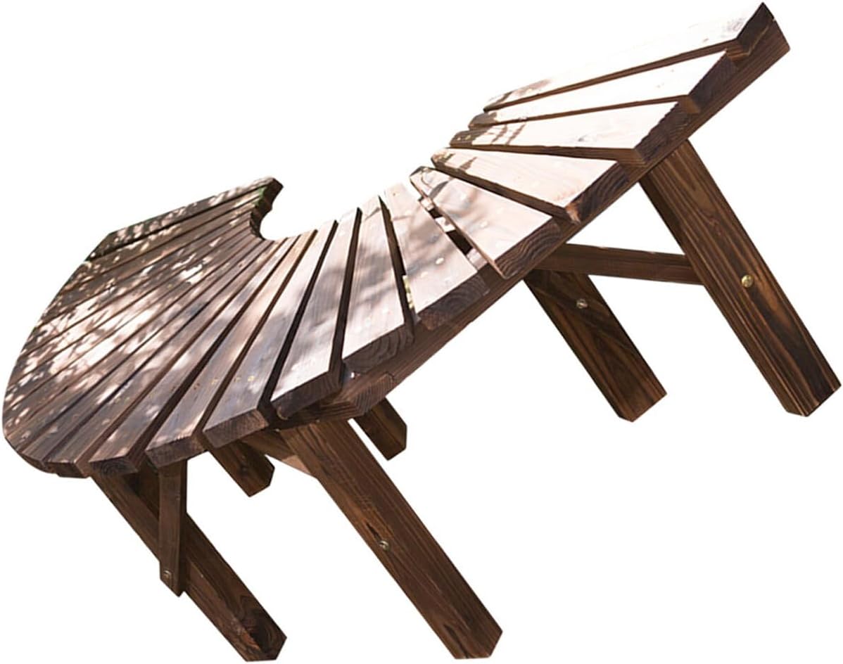 Multifunctional Solid Wood Garden Bench with Half-Circle Flower Pot Rack Outdoor Patio Seating for Yard and Balcony Storage