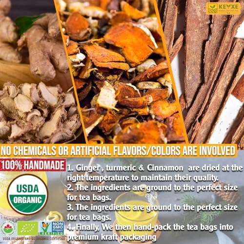 Image of USDA Organic Turmeric Ginger Cinnamon Tea Bags (50 Count) n Supports Digestion, Brain, Skin, Sleep & Joint Mobility n Eco-Conscious, Caffeine-Free & Sugar-Free Herbal Wellness Tea n Vegan, Non-GMO Natural Root Blend