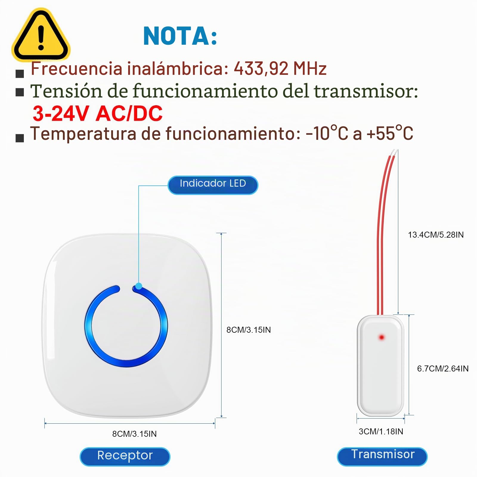 Repetidor de señal Inalámbrica, Extensión de Timbre Inalámbrico, Conjunto de Repetición de Gong Inalámbrico, Amplificador de Timbre para Timbres y Sistemas de existentes