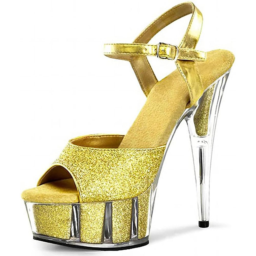 Hyfzxwx Women's B Glitter Sequin Sandals Exotic Fetish High Heel Sexy Stripper Performance Pole Dance Shoes Wedding Party Prom Shoes Unisex Plus Size Sexy/B/40Eu