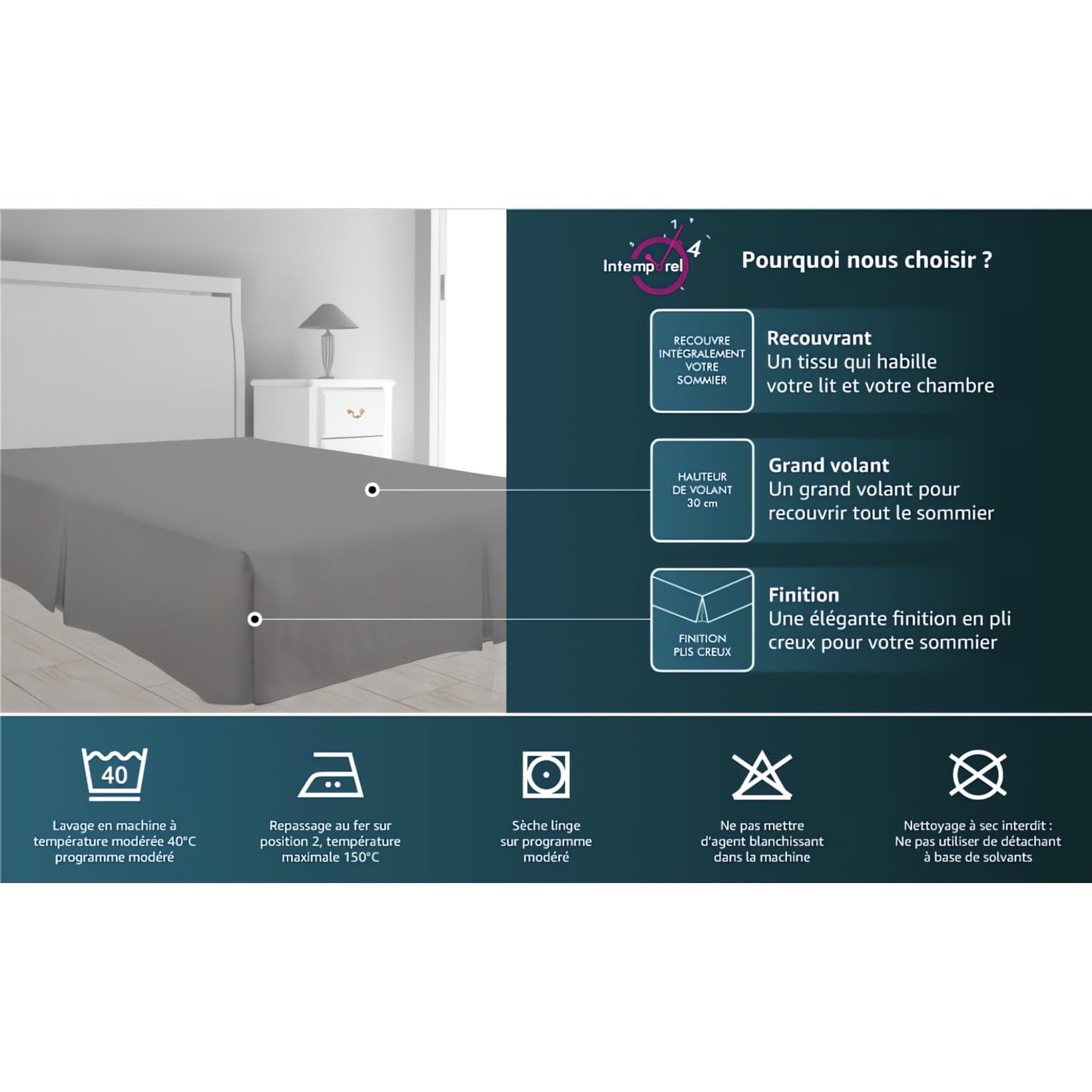 Intemporel Faldón de Cama Microfibra, Poliéster, Topo, 180 x 200 cm