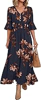 ANRABESS Women's 2026 Summer Boho Maxi Dress - Ruffle Sleeve V-Neck A-Line Elastic Waist Flowy Long Dress for Wedding Guest Party